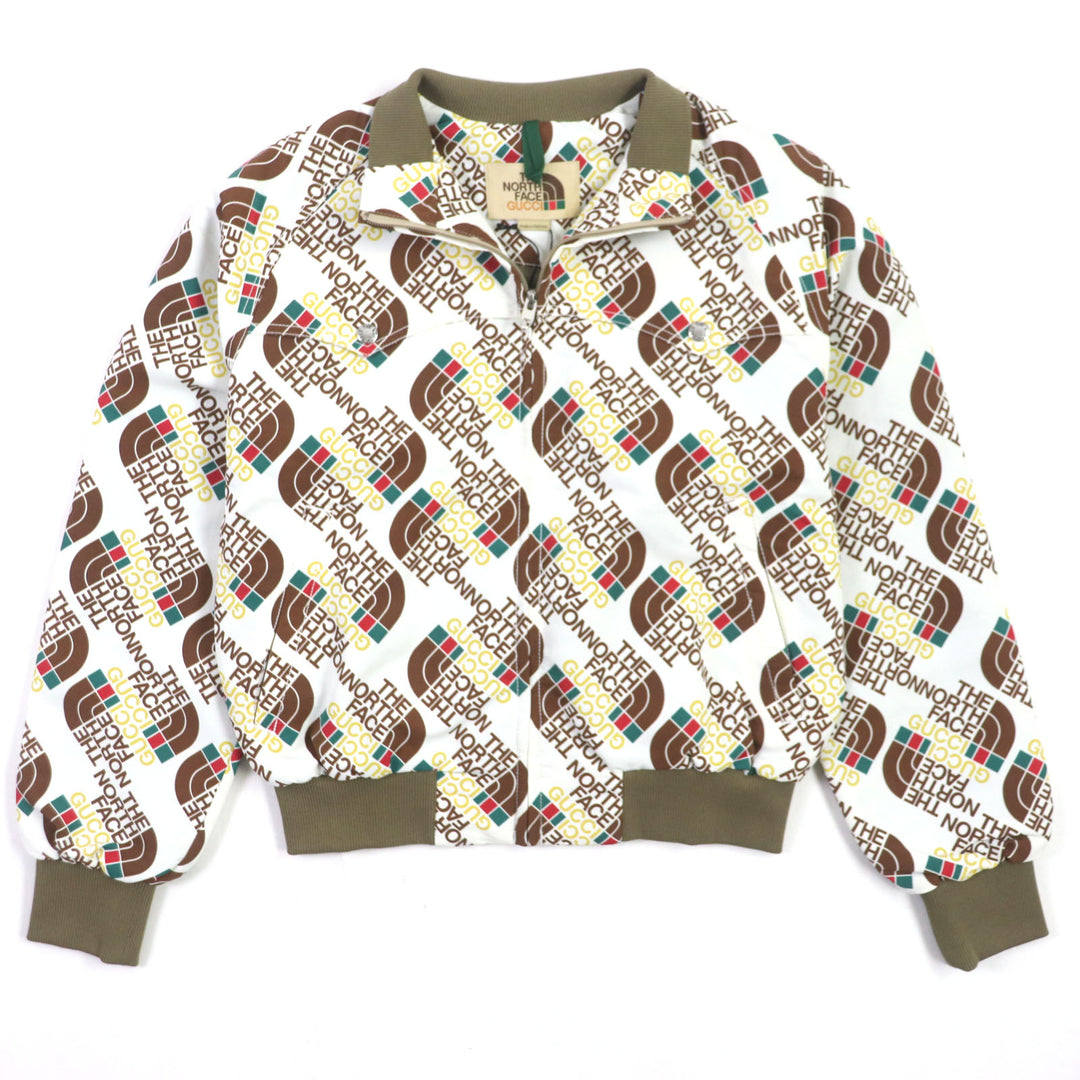 Pristine GUCCI×THE NORTH FACE Bomber jacket padded ZIP blouson Brown white mens M 648866