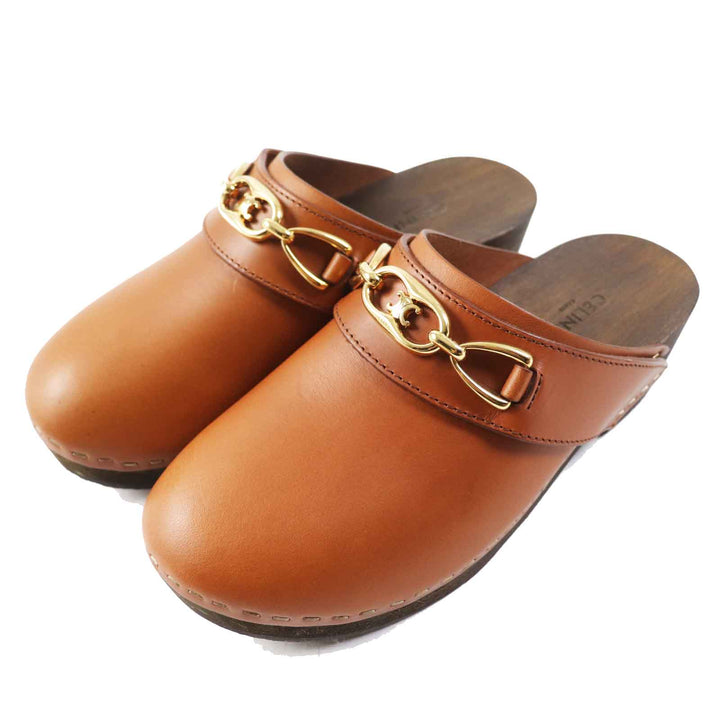 Great CELINE Mule Triomphe Brown leather Women 34