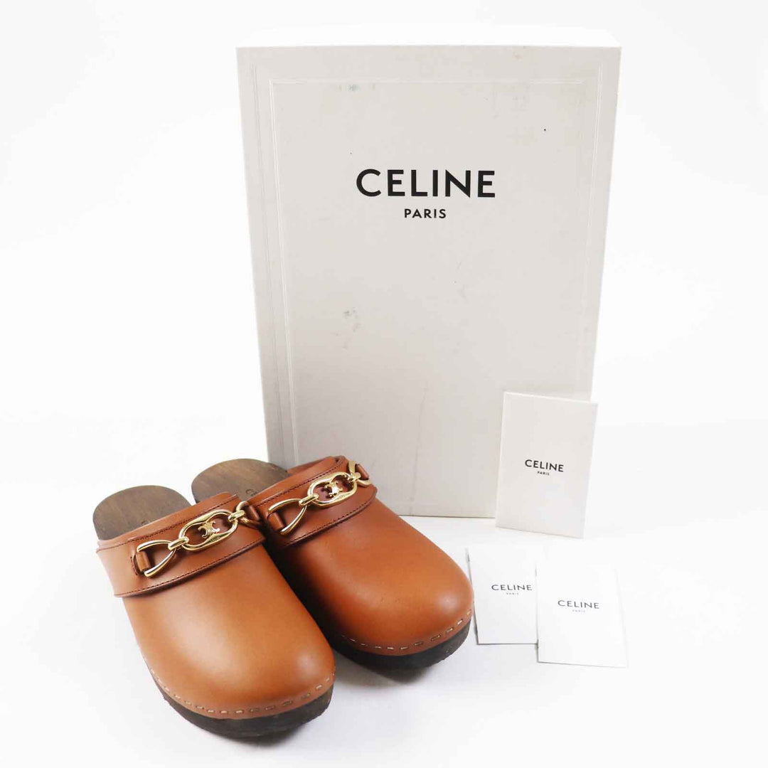 Great CELINE Mule Triomphe Brown leather Women 34