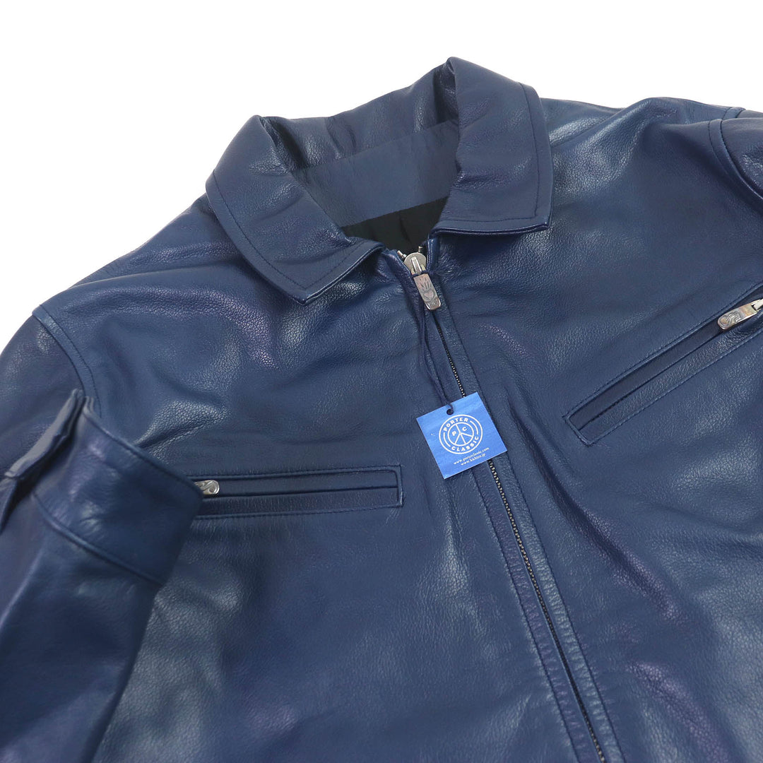 Excellent PORTER CLASSIC Leather jacket PC W/LOVE&PIECE SILVER Navy Cowhide mens L