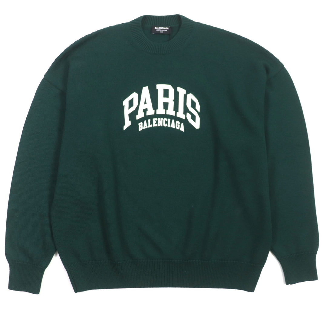 Excellent BALENCIAGA sweater PARIS logo embroidered crew neck knit S 682005