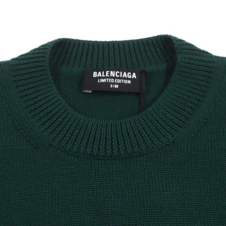 Excellent BALENCIAGA sweater PARIS logoembroidered crew neck knit green wool mens S 682005