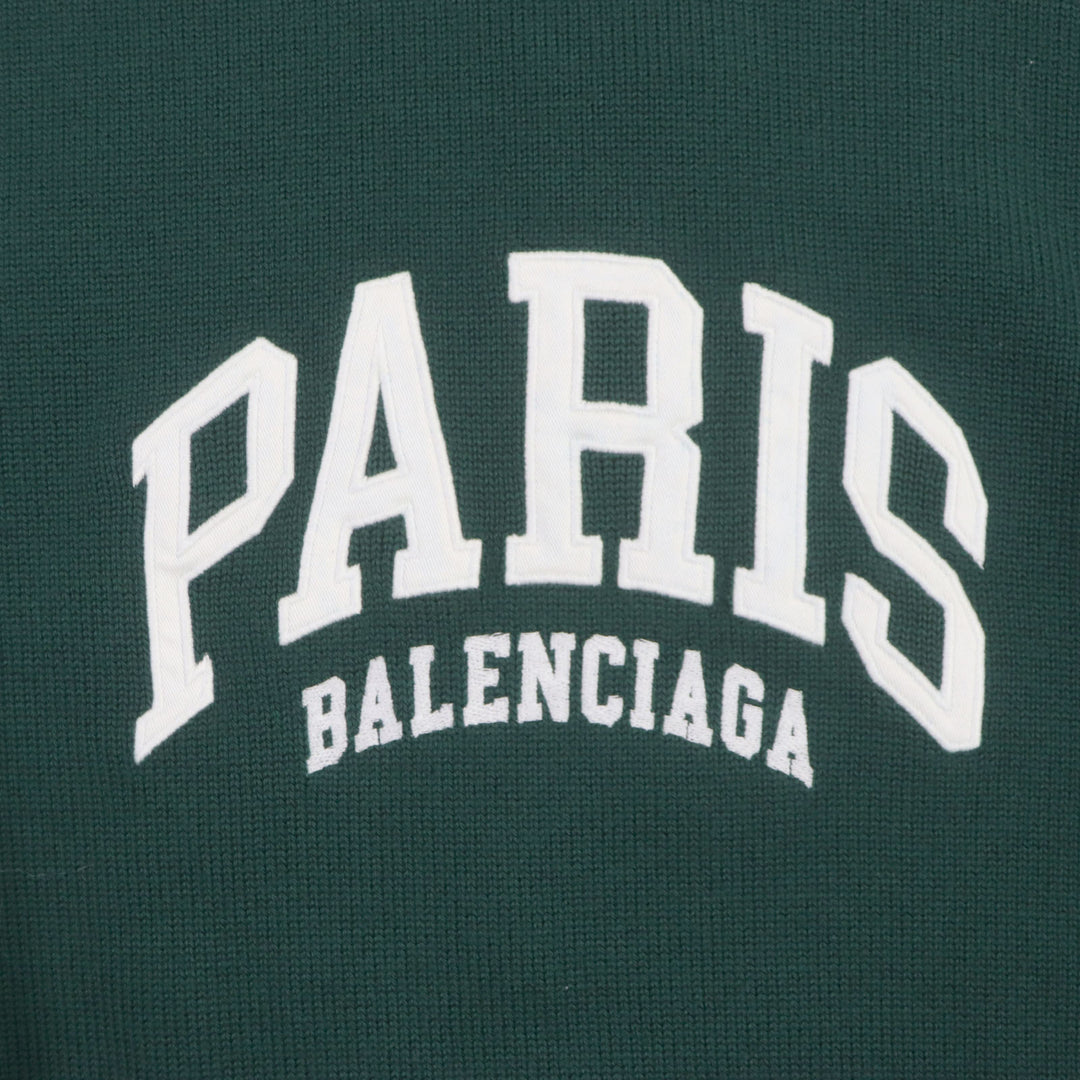 Excellent BALENCIAGA sweater PARIS logoembroidered crew neck knit green wool mens S 682005