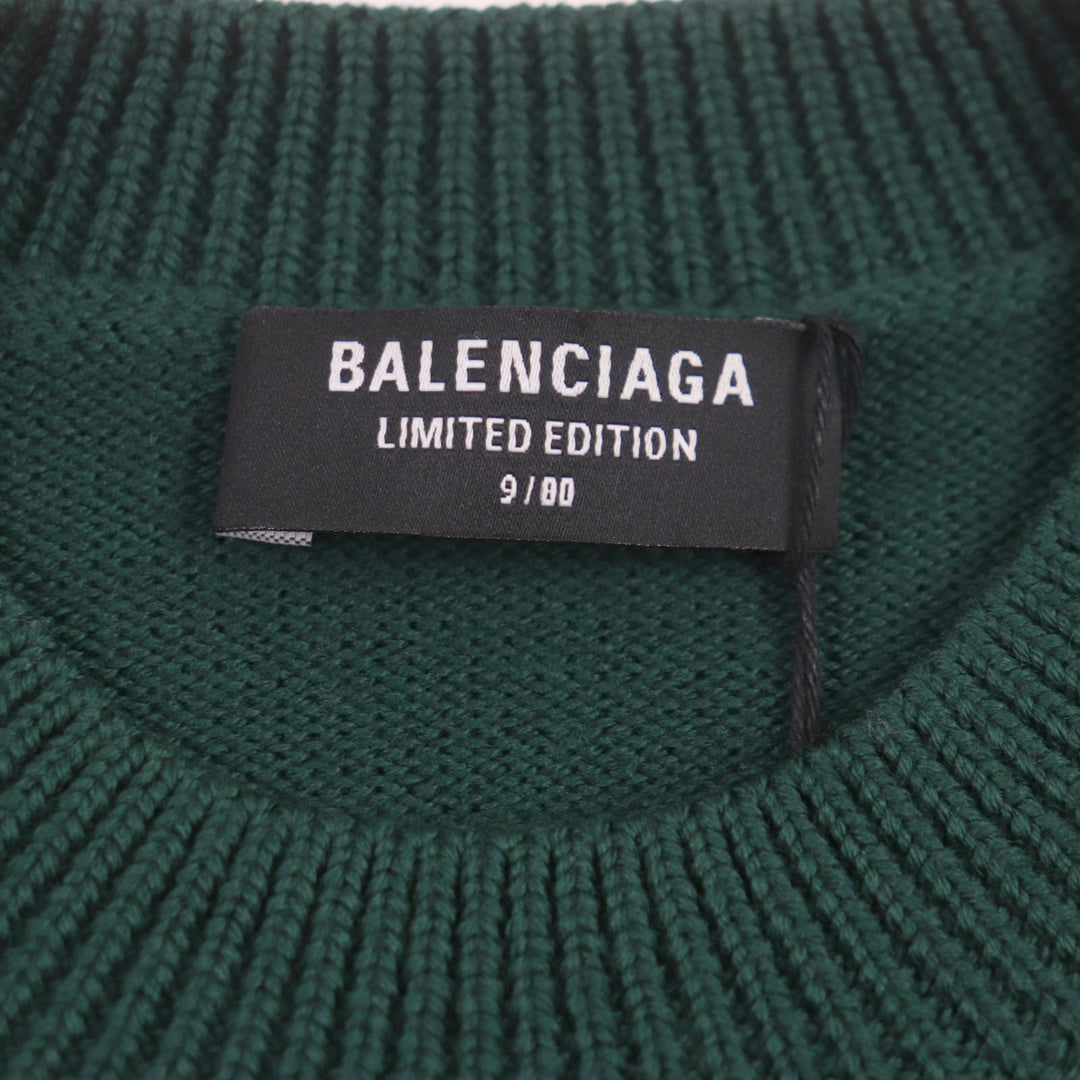 Excellent BALENCIAGA sweater PARIS logoembroidered crew neck knit green wool mens S 682005