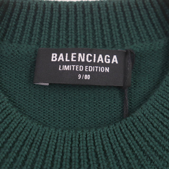 Excellent BALENCIAGA sweater PARIS logoembroidered crew neck knit green wool mens S 682005