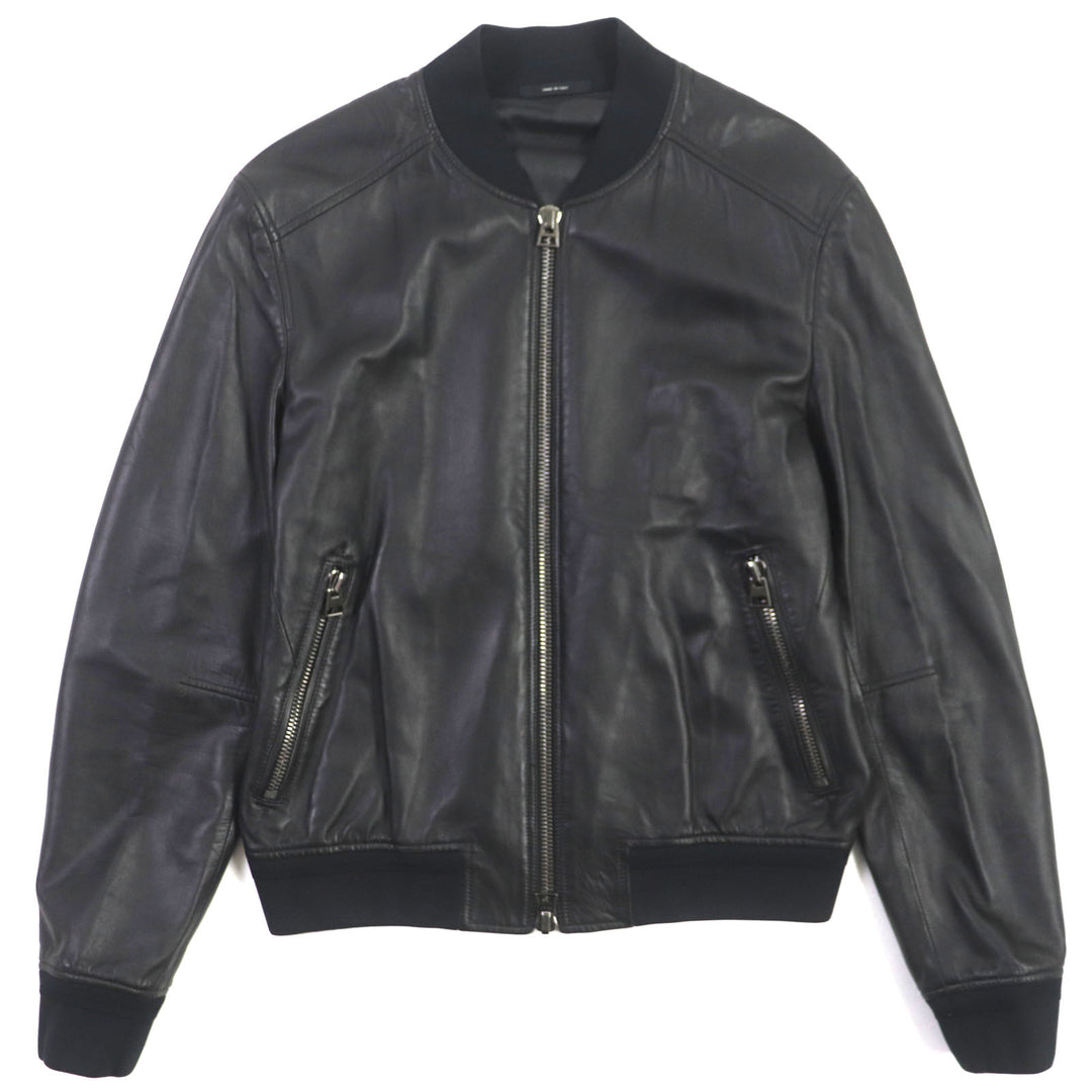 Excellent TOM FORD Bomber jacket Lambskin Leather Zip Up black Sheep leather mens48 TFL540