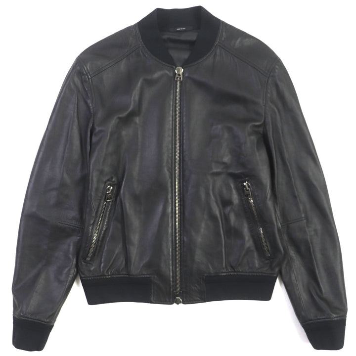 Excellent TOM FORD Bomber jacket Lambskin Leather Zip Up black Sheep leather mens48 TFL540