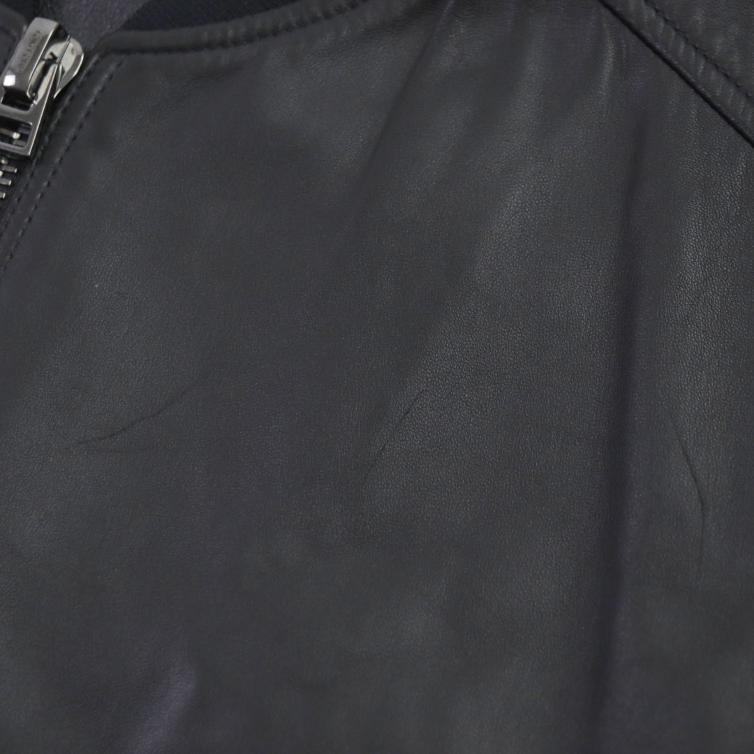 Excellent TOM FORD Bomber jacket Lambskin Leather Zip Up black Sheep leather mens48 TFL540
