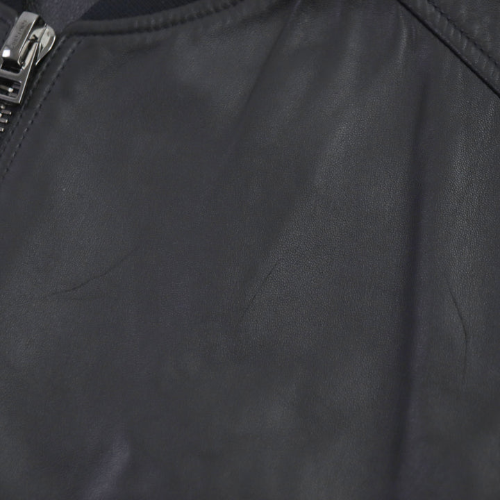 Excellent TOM FORD Bomber jacket Lambskin Leather Zip Up black Sheep leather mens48 TFL540