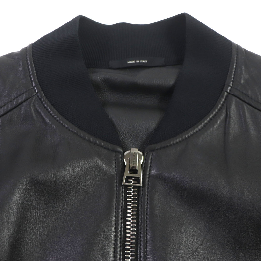 Excellent TOM FORD Bomber jacket Lambskin Leather Zip Up black Sheep leather mens48 TFL540