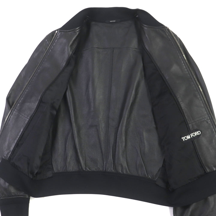 Excellent TOM FORD Bomber jacket Lambskin Leather Zip Up black Sheep leather