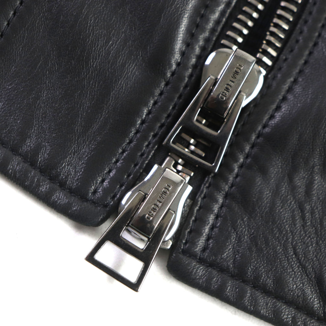 Excellent TOM FORD Bomber jacket Lambskin Leather Zip Up black Sheep leather