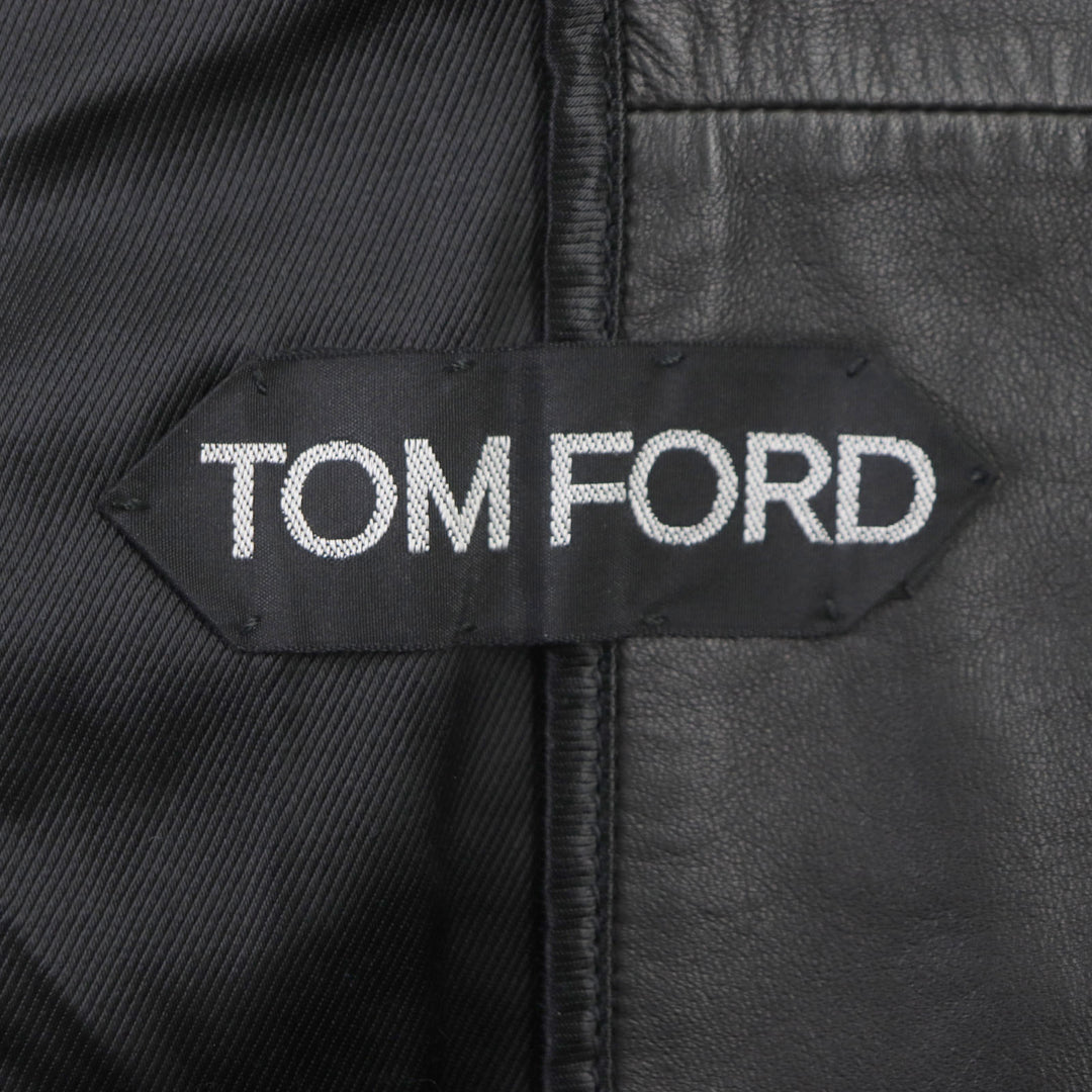 Excellent TOM FORD Bomber jacket Lambskin Leather Zip Up black Sheep leather