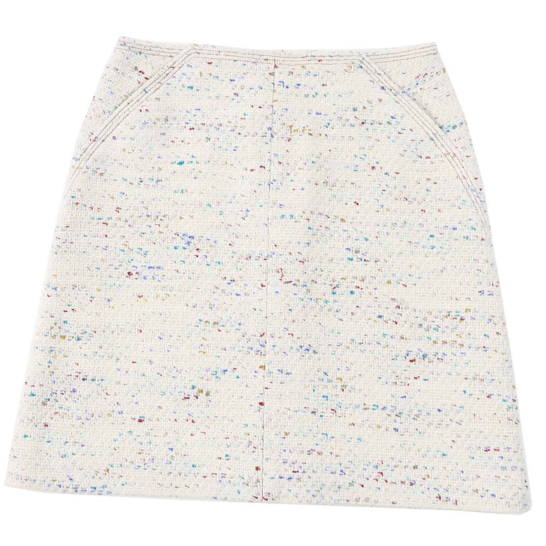 Excellent CHANEL skirt Rare COCO Mark Plate Included Light Beige Multi Women 46 03C P20369