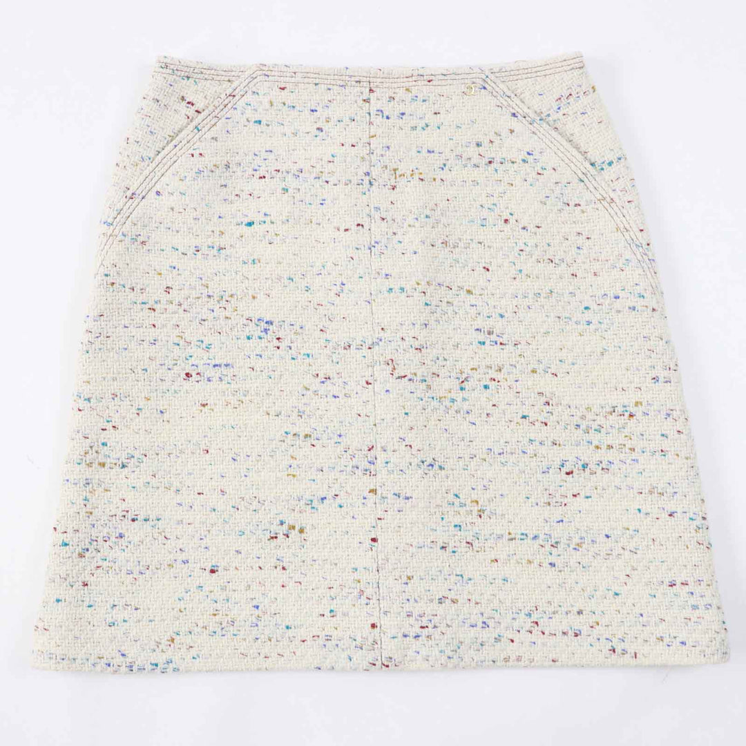 Excellent CHANEL skirt Rare COCO Mark Plate Included Light Beige Multi Women 46 03C P20369