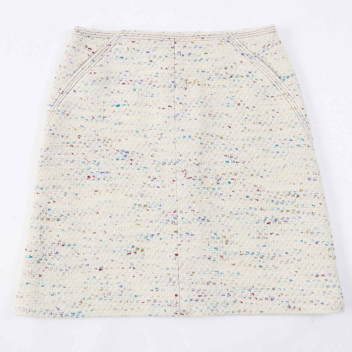 Excellent CHANEL skirt Rare COCO Mark Plate Included Light Beige Multi Women 46 03C P20369