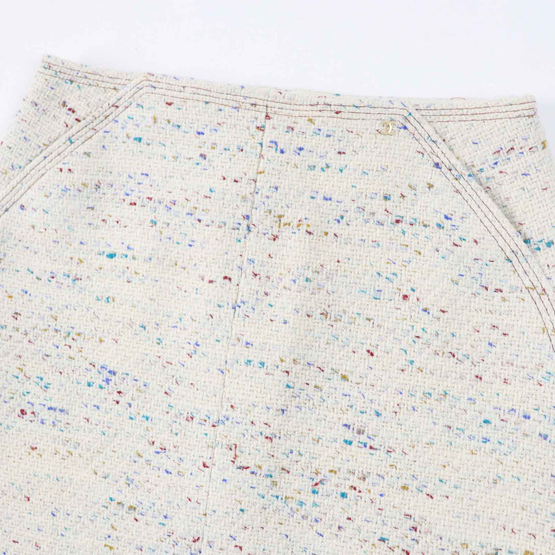Excellent CHANEL skirt Rare COCO Mark Plate Included Light Beige Multi Women 46 03C P20369