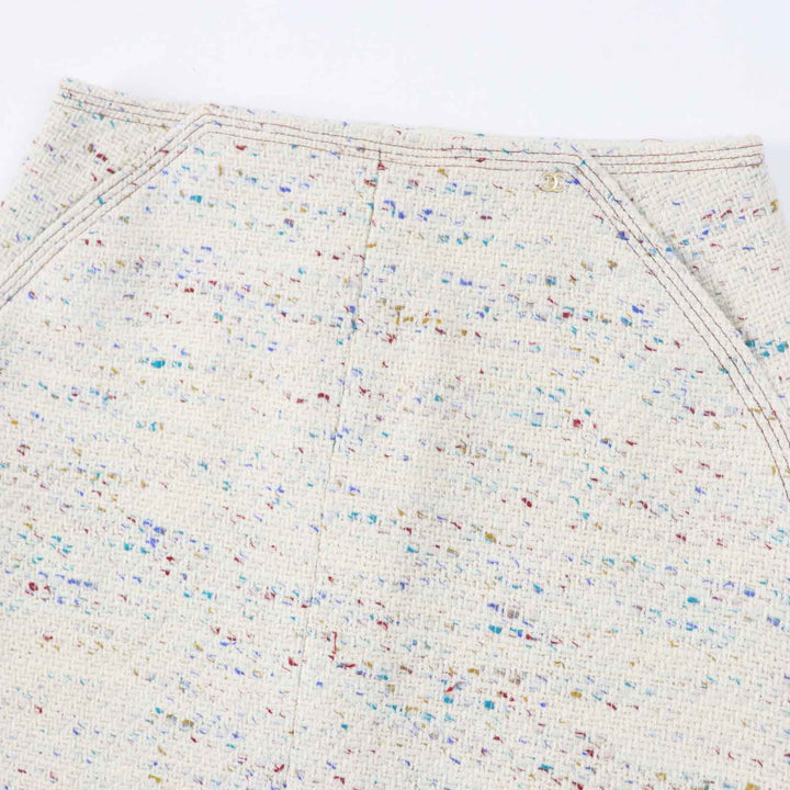 Excellent CHANEL skirt Rare COCO Mark Plate Included Light Beige Multi Women 46 03C P20369