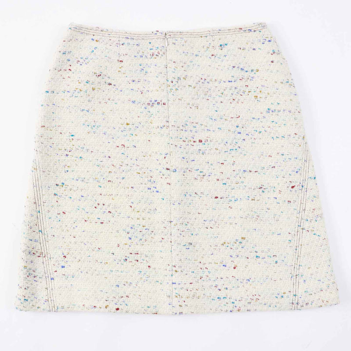 Excellent CHANEL skirt Rare COCO Mark Plate Included Light Beige Multi Women 46 03C P20369
