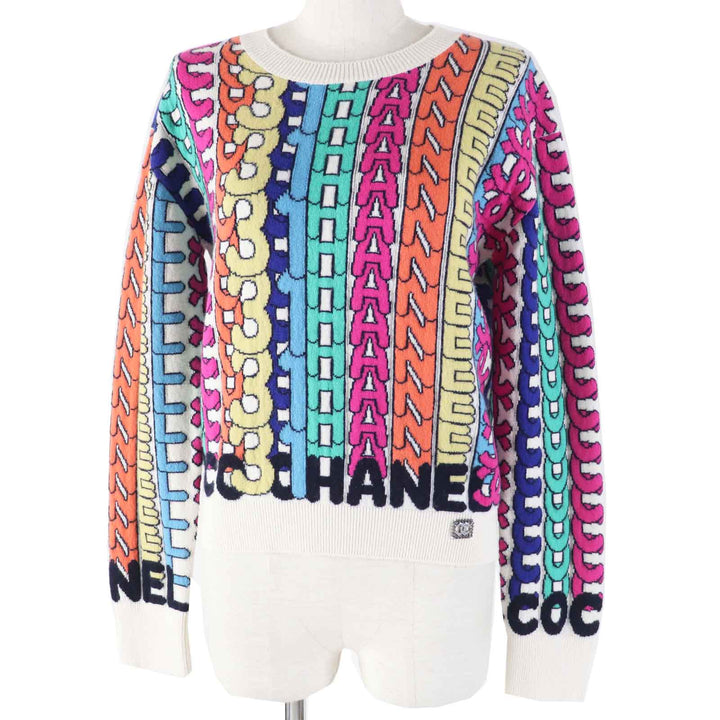Excellent CHANEL knit COCO Mark with Stone Multi cashmere Women 34 P71599