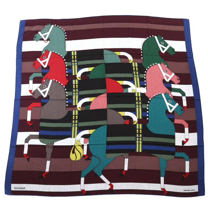 Pristine HERMES scarf ROCABAR Carre 140 BR/GRIS CHINE/BORDEAU cashmere Women 242708S