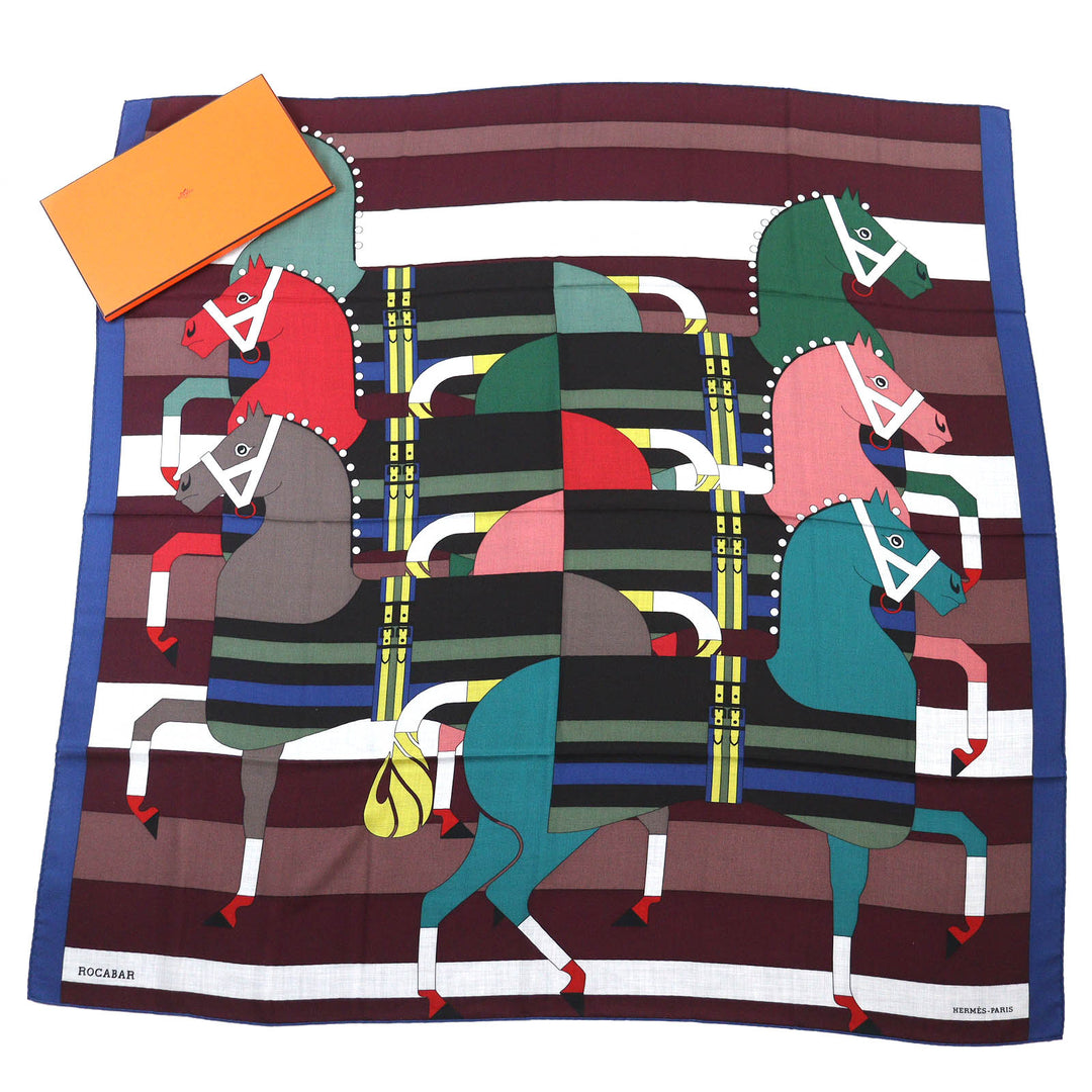 Pristine HERMES scarf ROCABAR Carre 140 BR/GRIS CHINE/BORDEAU cashmere Women 242708S