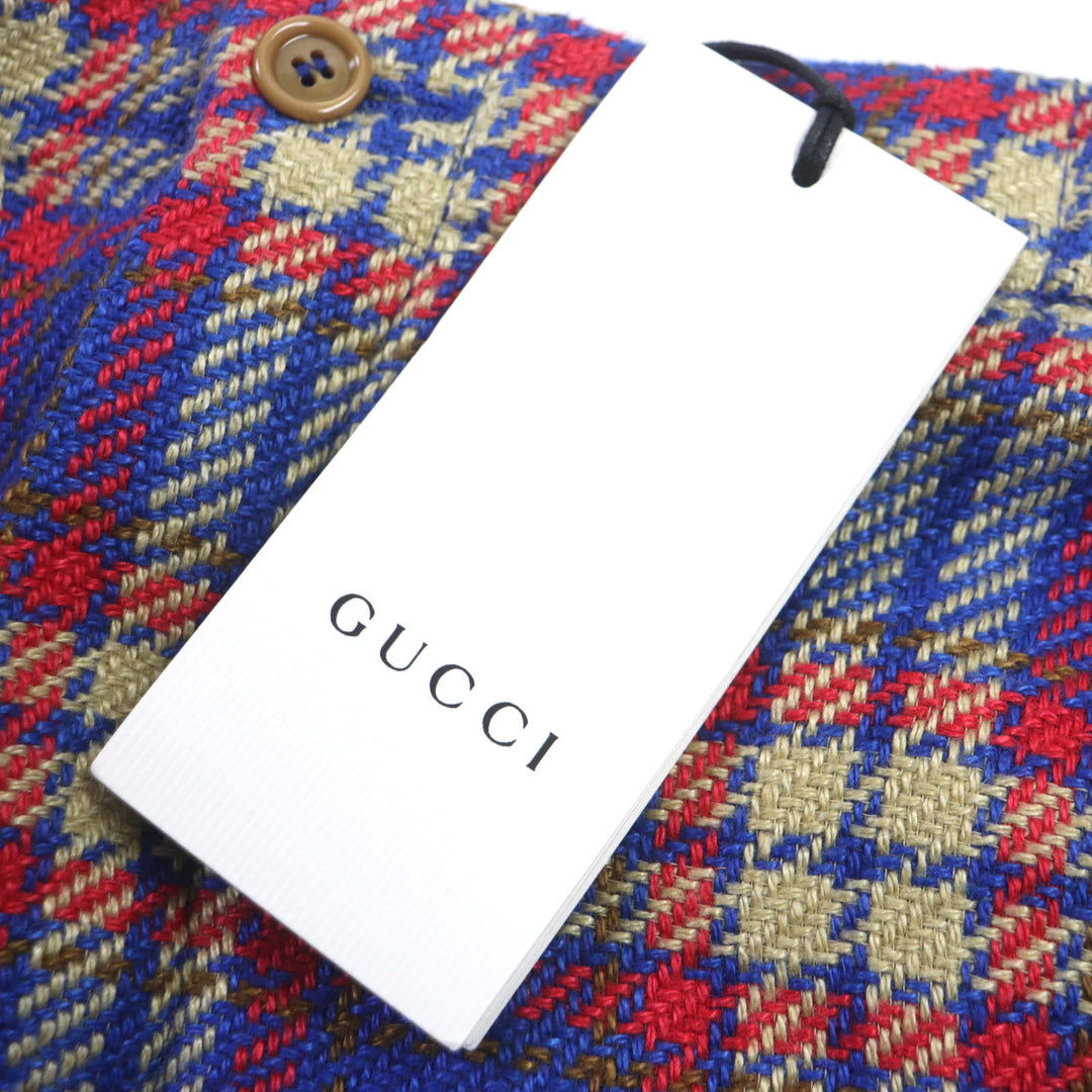 Pristine GUCCI Shorts Embroidered Button Fly Tweed Shorts blue multi linen mens
