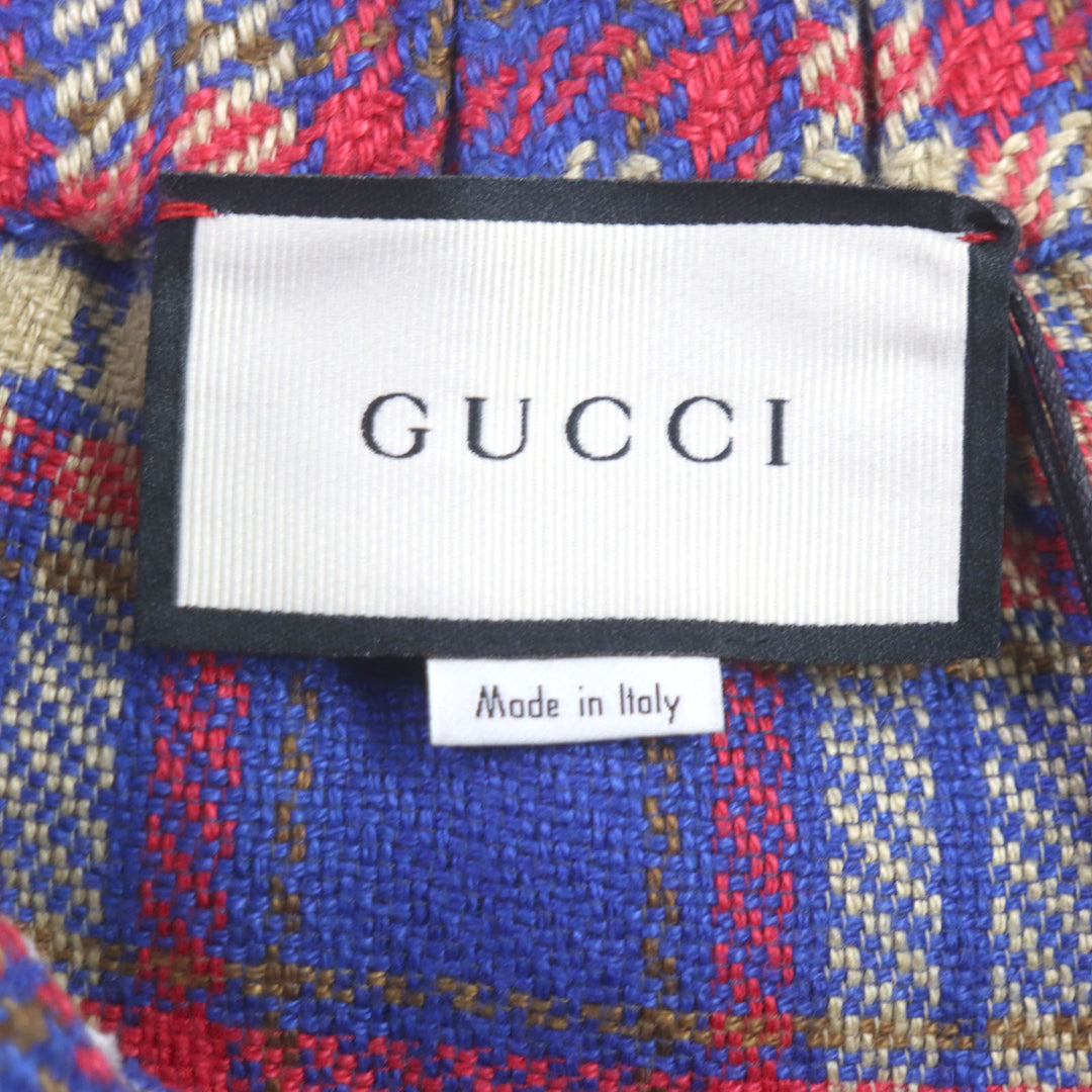 Pristine GUCCI Shorts Embroidered Button Fly Tweed Shorts blue multi linen mens