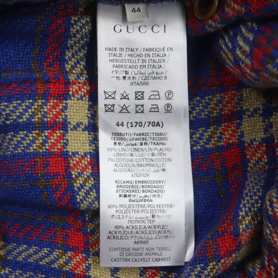 Pristine GUCCI Shorts Embroidered Button Fly Tweed Shorts blue multi linen mens