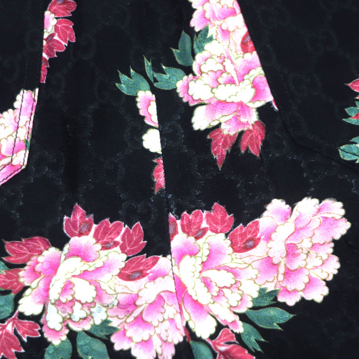 Great GUCCI Shorts GG pattern floral shorts Black pink silk mens 44 624399