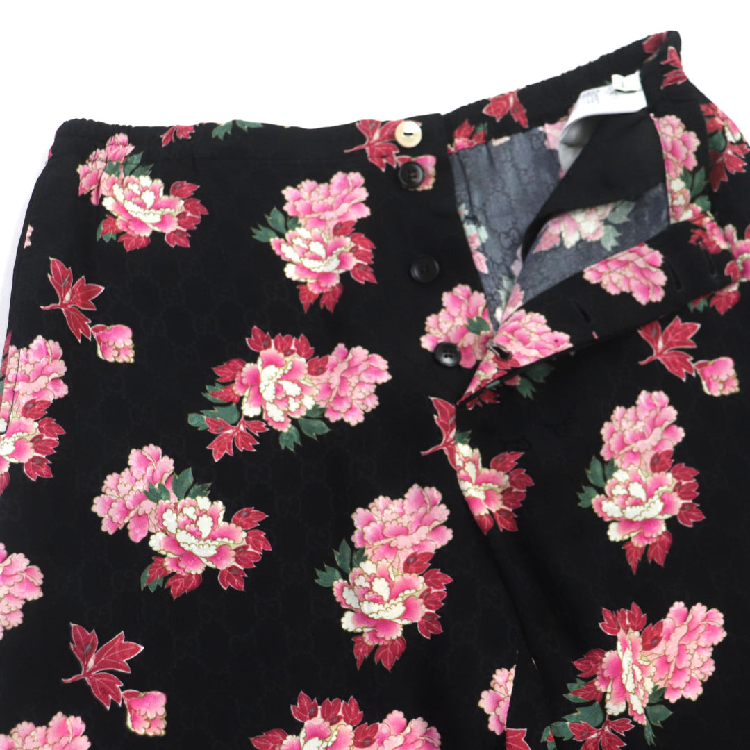 Great GUCCI Shorts GG pattern floral shorts Black pink silk mens 44 624399