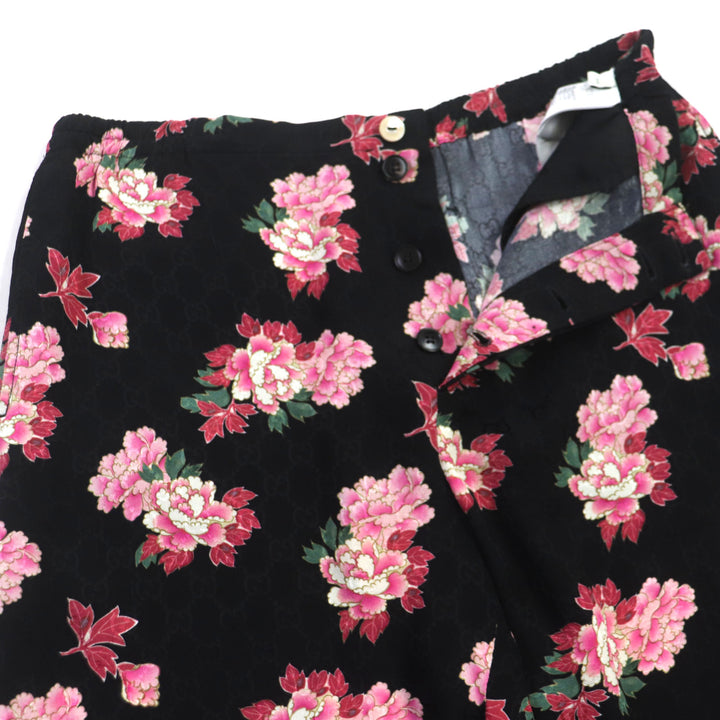 Great GUCCI Shorts GG pattern floral shorts Black pink silk mens 44 624399