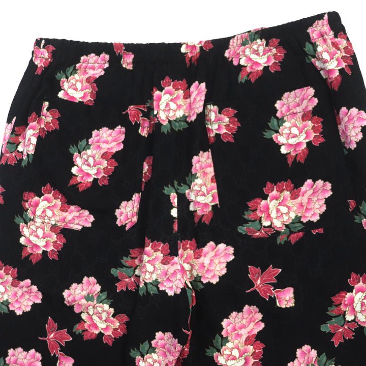 Great GUCCI Shorts GG pattern floral shorts Black pink silk mens 44 624399