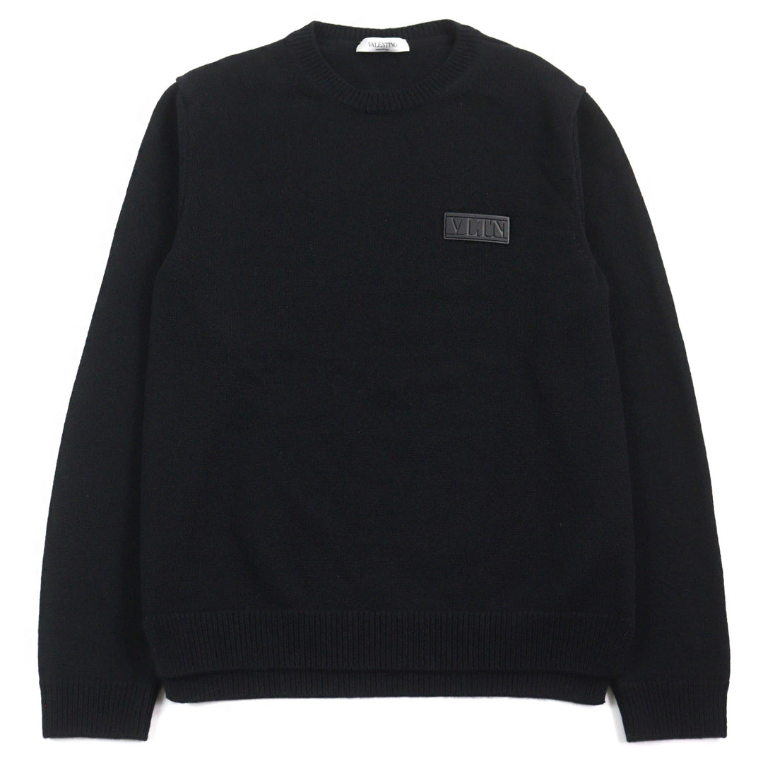 Great VALENTINO knit sweater with VLTN logo patch black cashmere mens S