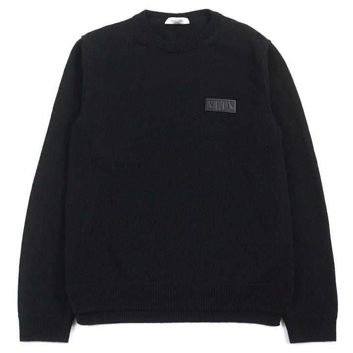 Great VALENTINO knit sweater with VLTN logo patch black cashmere mens S