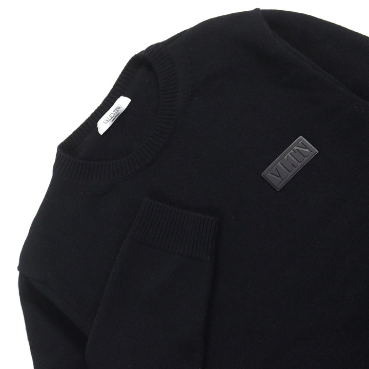 Great VALENTINO knit sweater with VLTN logo patch black cashmere mens S