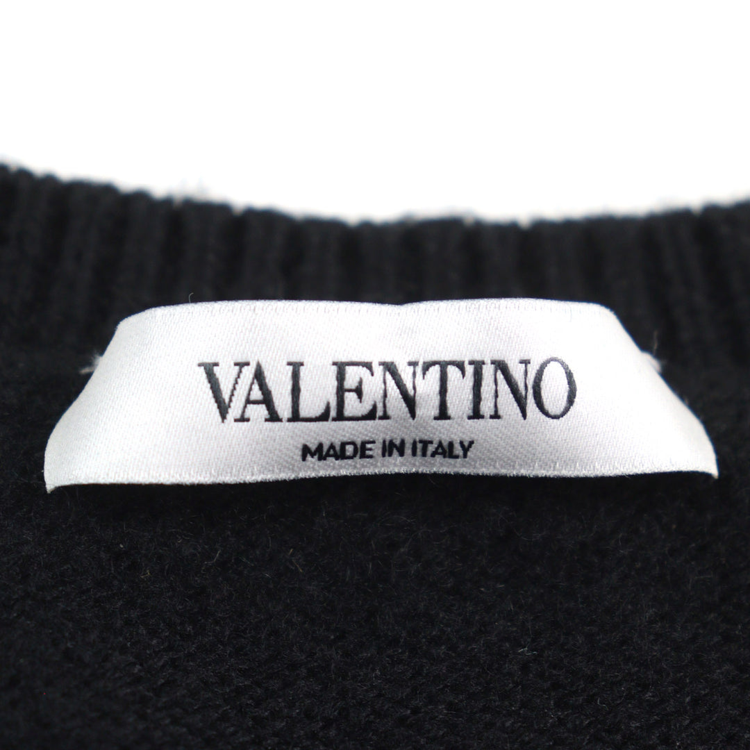 Great VALENTINO knit sweater with VLTN logo patch black cashmere mens S VW3KC13W75D