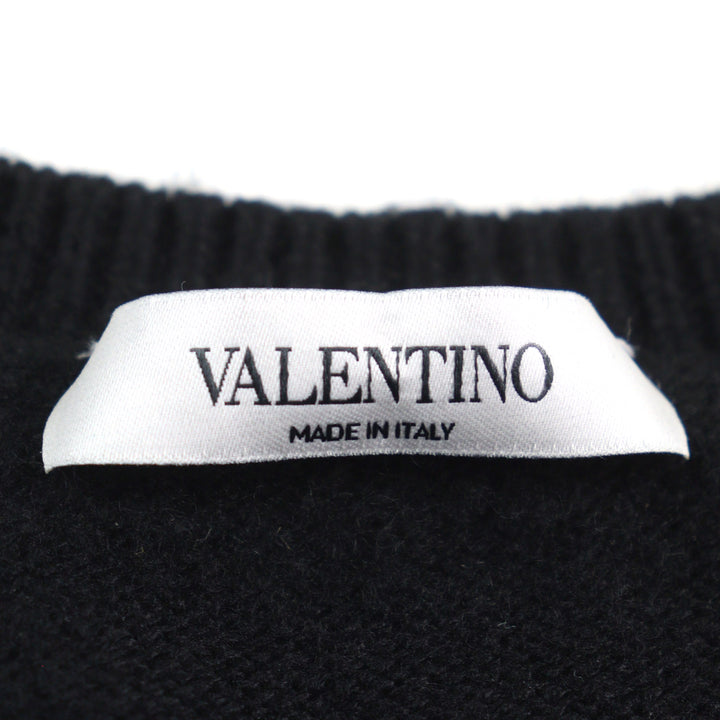 Great VALENTINO knit sweater with VLTN logo patch black cashmere mens S VW3KC13W75D