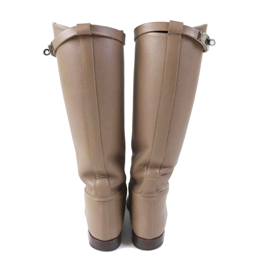 HERMES Knee-high boots Kelly Metal Jumping Boots beige leather Women 36