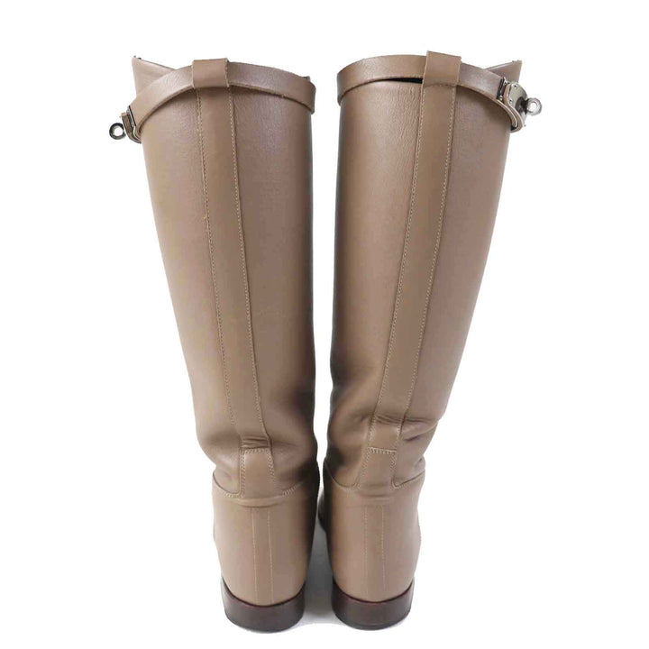 HERMES Knee-high boots Kelly Metal Jumping Boots beige leather Women 36