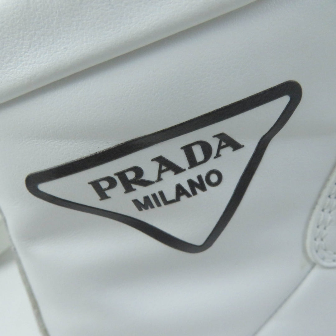 Great PRADA High cut sneakers Triangle logo white leather Women 37.5 1T638M
