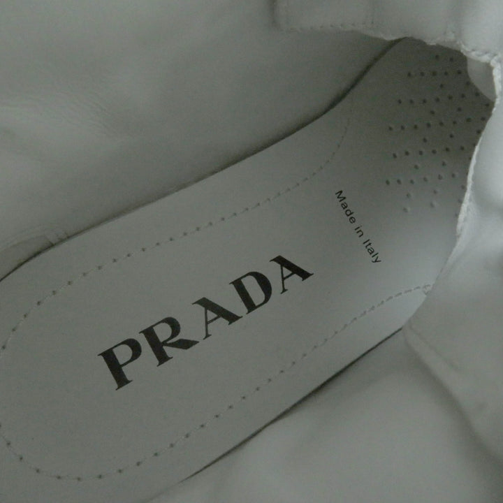 Great PRADA High cut sneakers Triangle logo white leather Women 37.5 1T638M