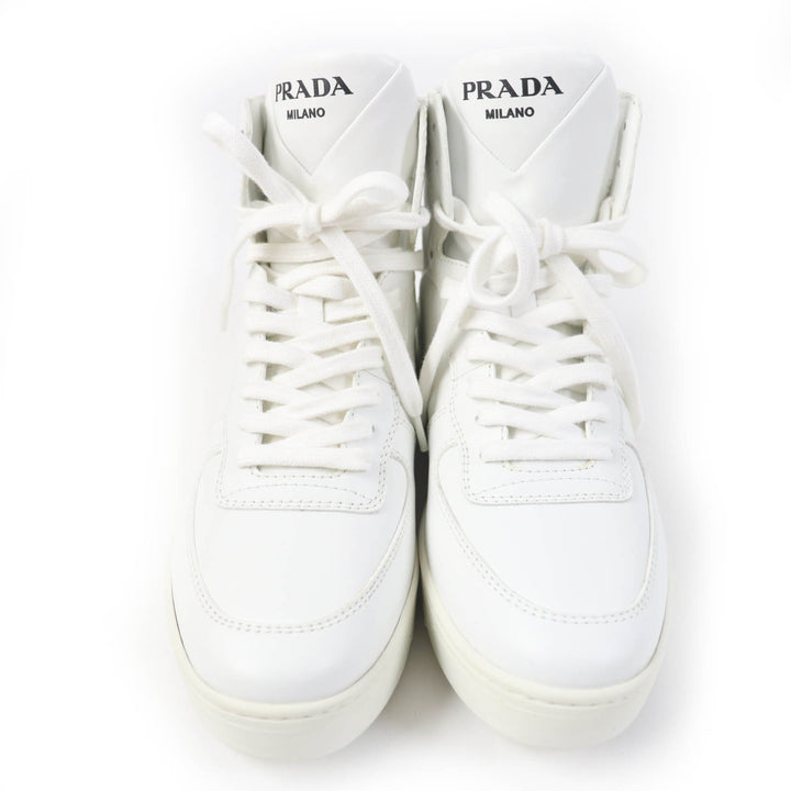 Great PRADA High cut sneakers Triangle logo white leather Women 37.5 1T638M