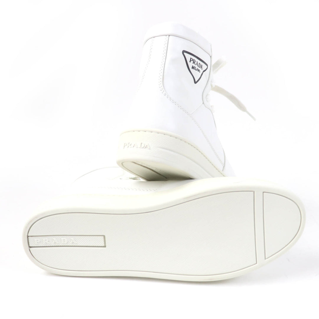 Great PRADA High cut sneakers Triangle logo white leather Women 37.5 1T638M