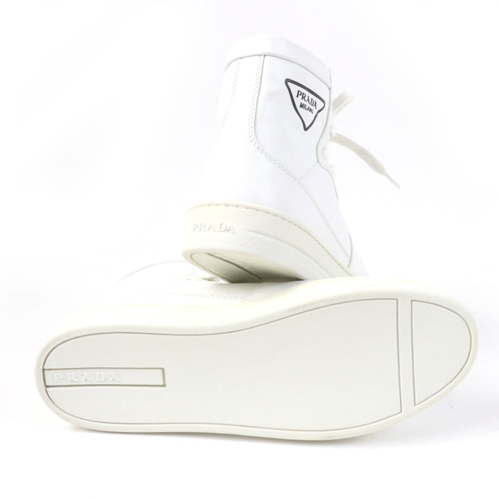 Great PRADA High cut sneakers Triangle logo white leather Women 37.5 1T638M