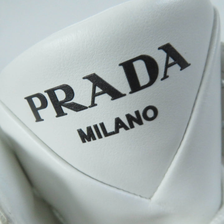 Great PRADA High cut sneakers Triangle logo white leather Women 37.5 1T638M