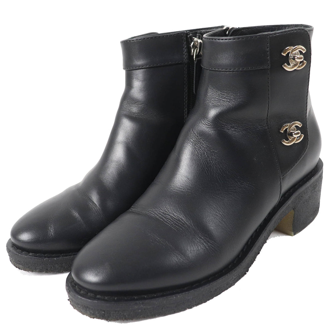 Great CHANEL short boots COCO Mark turnlock side zip Women 36 G31204