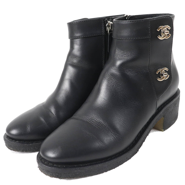 Great CHANEL short boots COCO Mark turnlock side zip Women 36 G31204