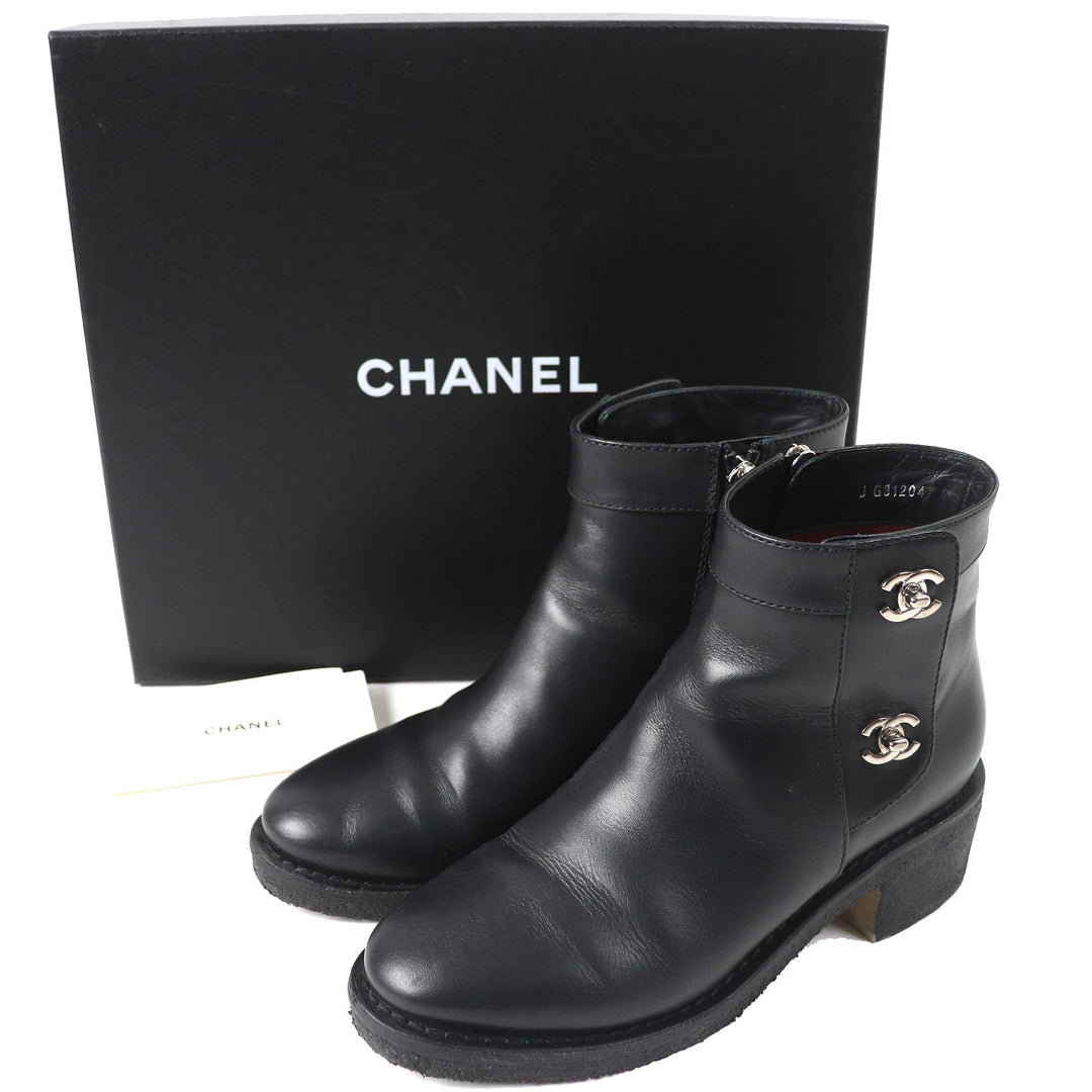 Great CHANEL short boots COCO Mark turnlock side zip Women 36 G31204