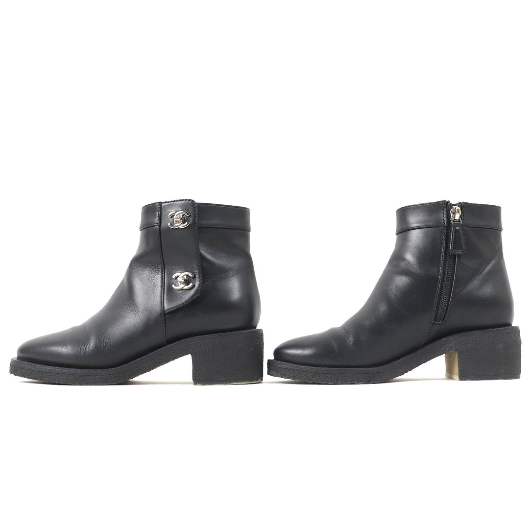 Great CHANEL short boots COCO Mark turnlock side zip Women 36 G31204